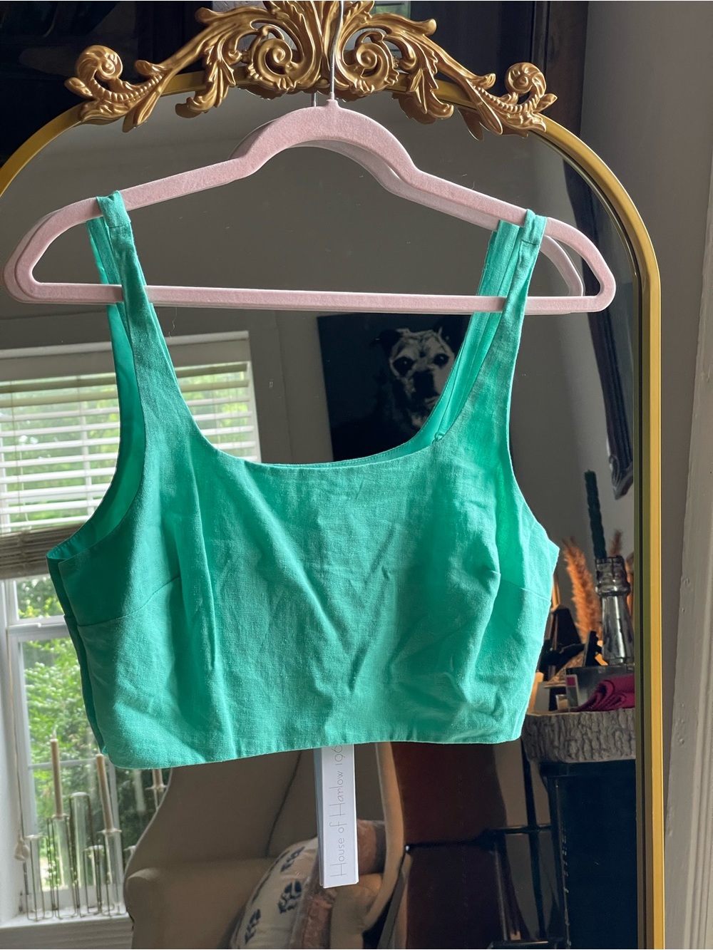 House of Harlow 1960 green square-neck linen blend crop tank top